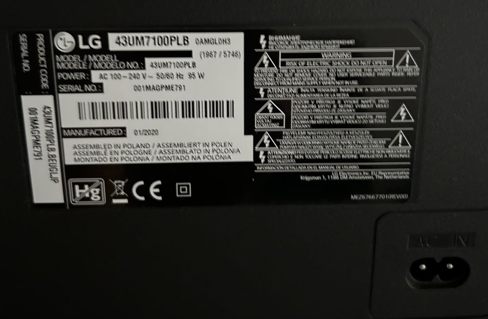 Televisao LG 43UM710PLB  01.2020  em excelente estado montado na Polon