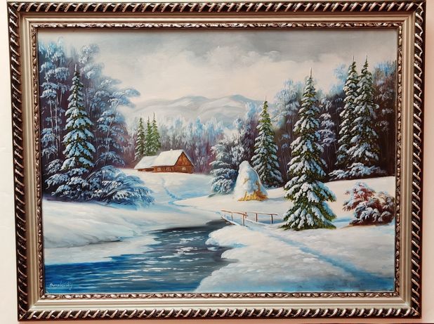Картина "Будинок у зимовому лісі"