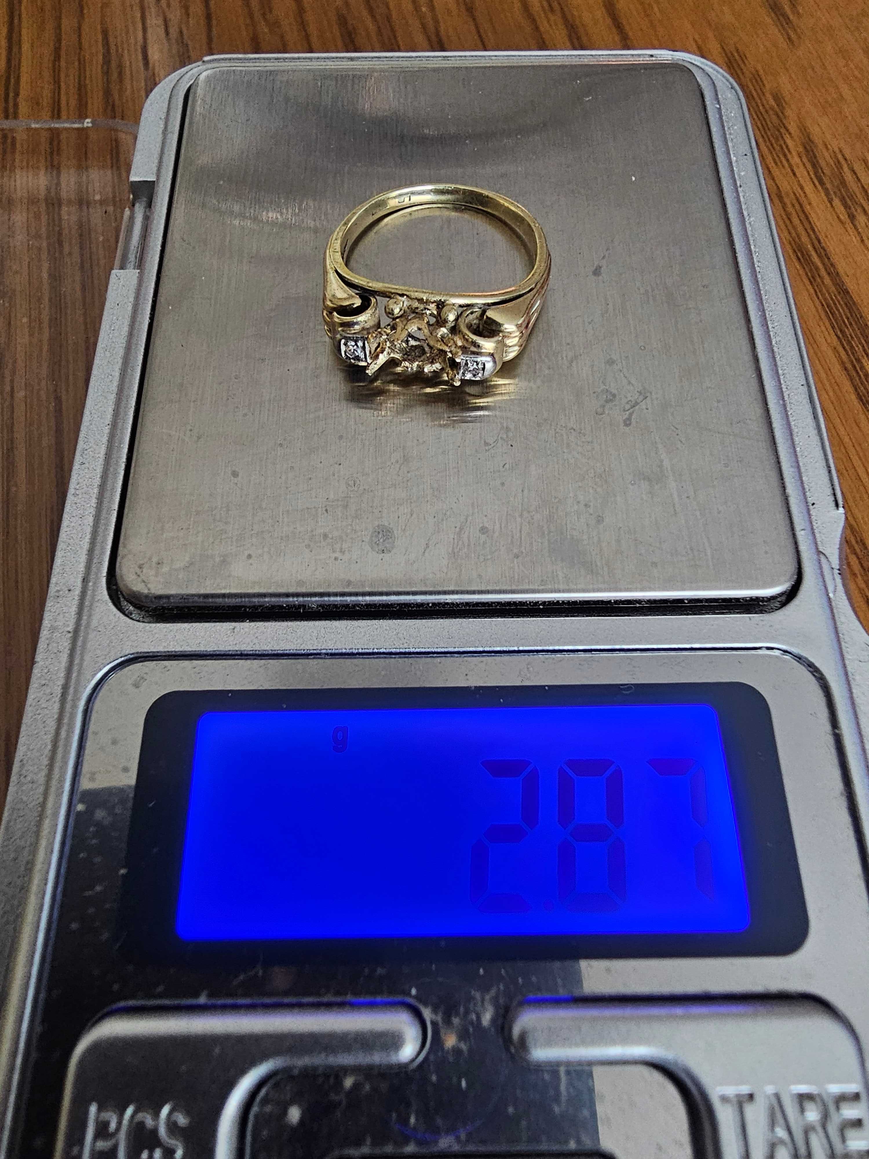 piękny złoty pierścionek 14k 585 + dwa diamenty * vintage
