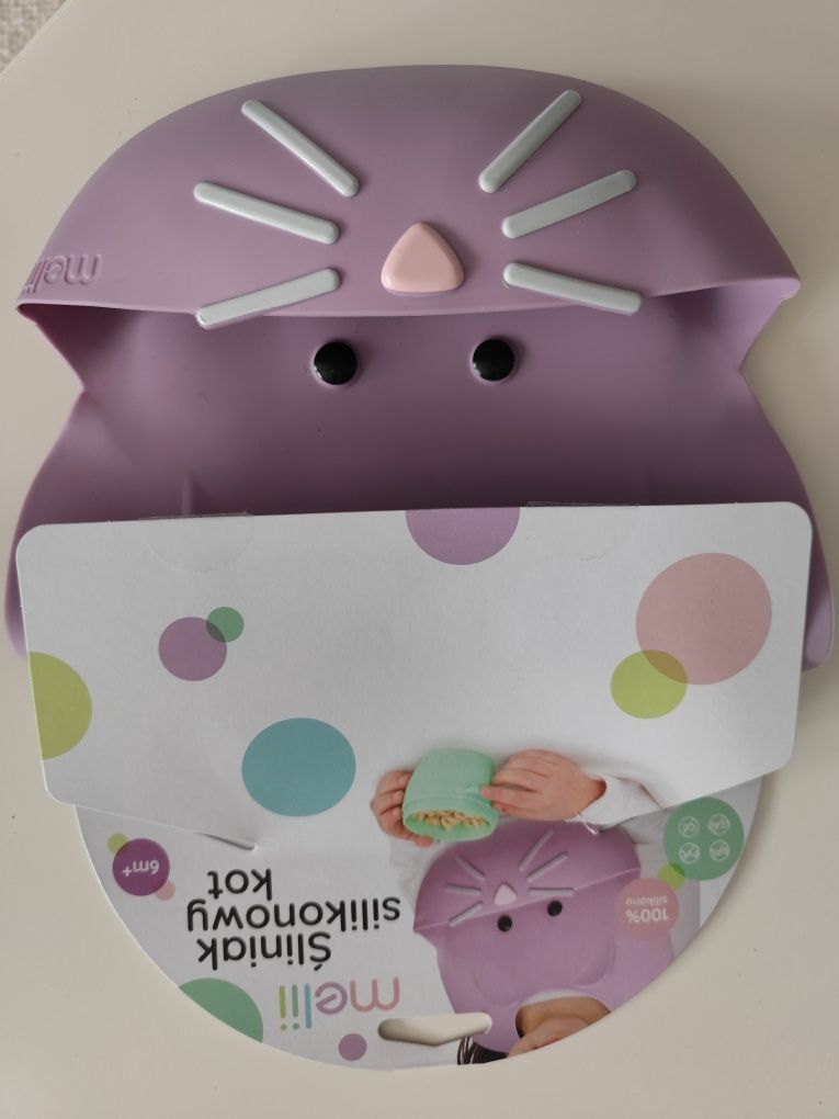 Śliniak silikonowy kot dla dzieci