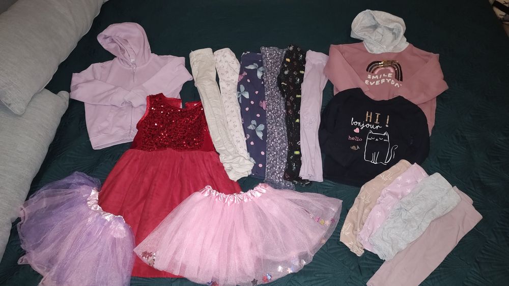 Paka ubrań dziewczynka 110 smyk, cool club h&m, sukienka, bluza, spodn