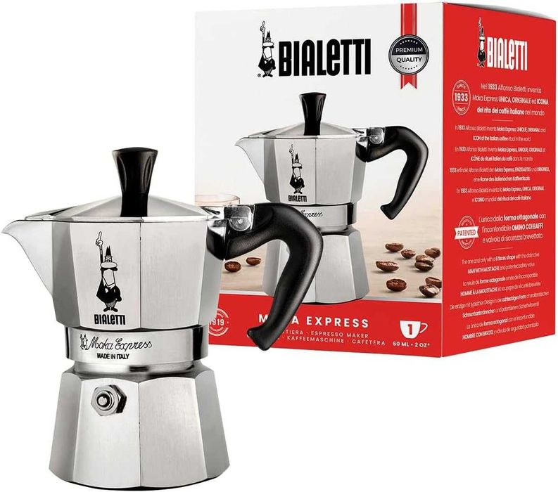 Kawiarka Bialetti Moka Express na 1 filiżankę 60 ml, Srebrna
