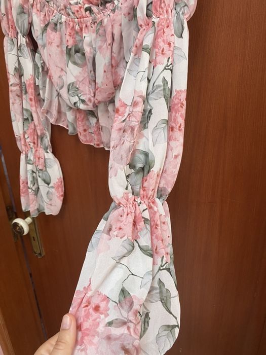 Crop Top estampado rosa e verde TU - Lindissimo (novo)