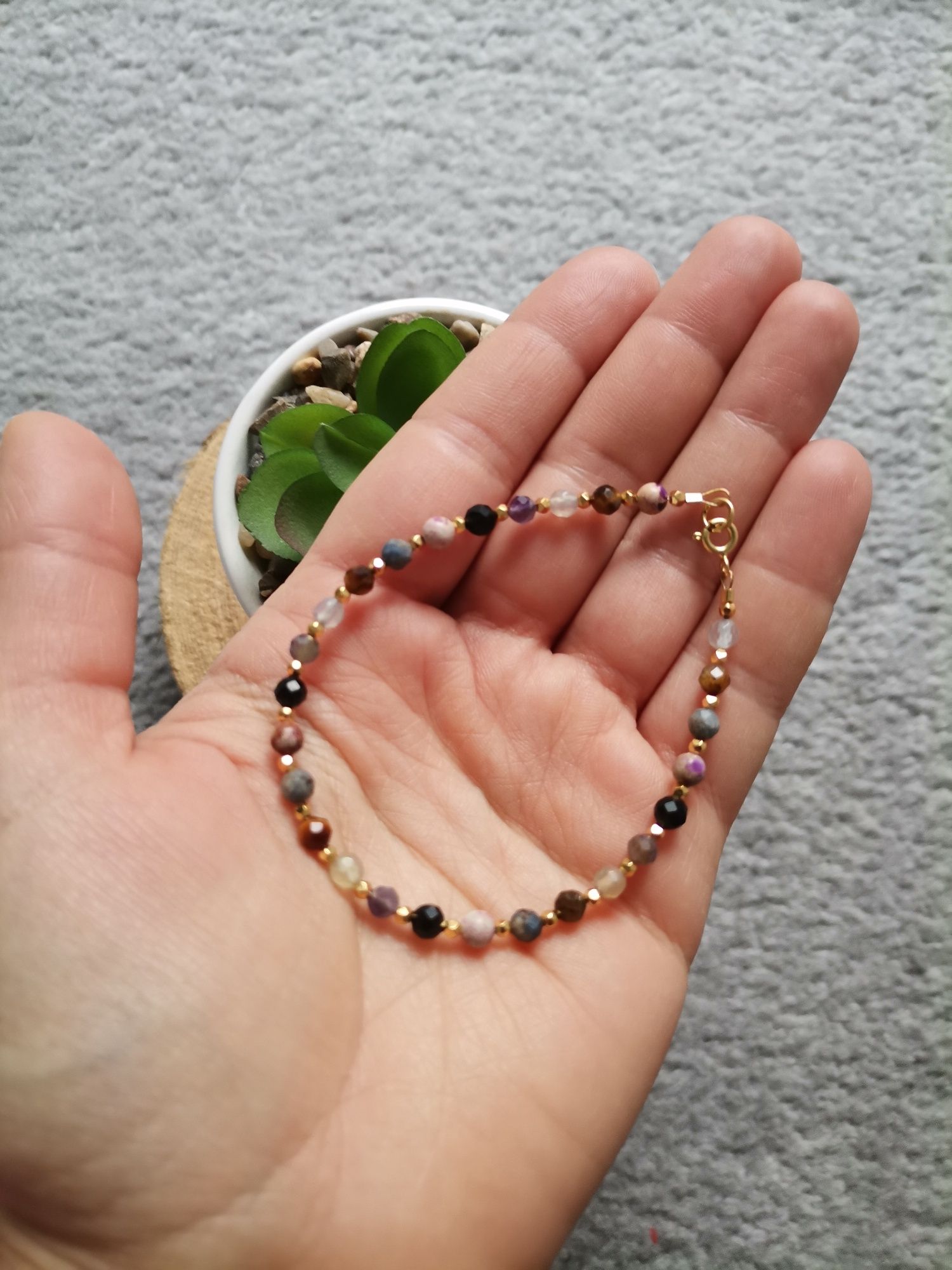Bransoletka znak zodiaku Bliźnięta szafir tygrysie srebro turmalin ame