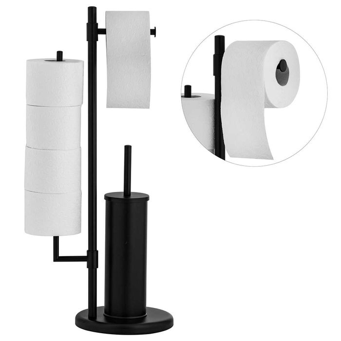 Stojak na papier toaletowy szczotka WC + uchwyt Czarny Bambus Chrom