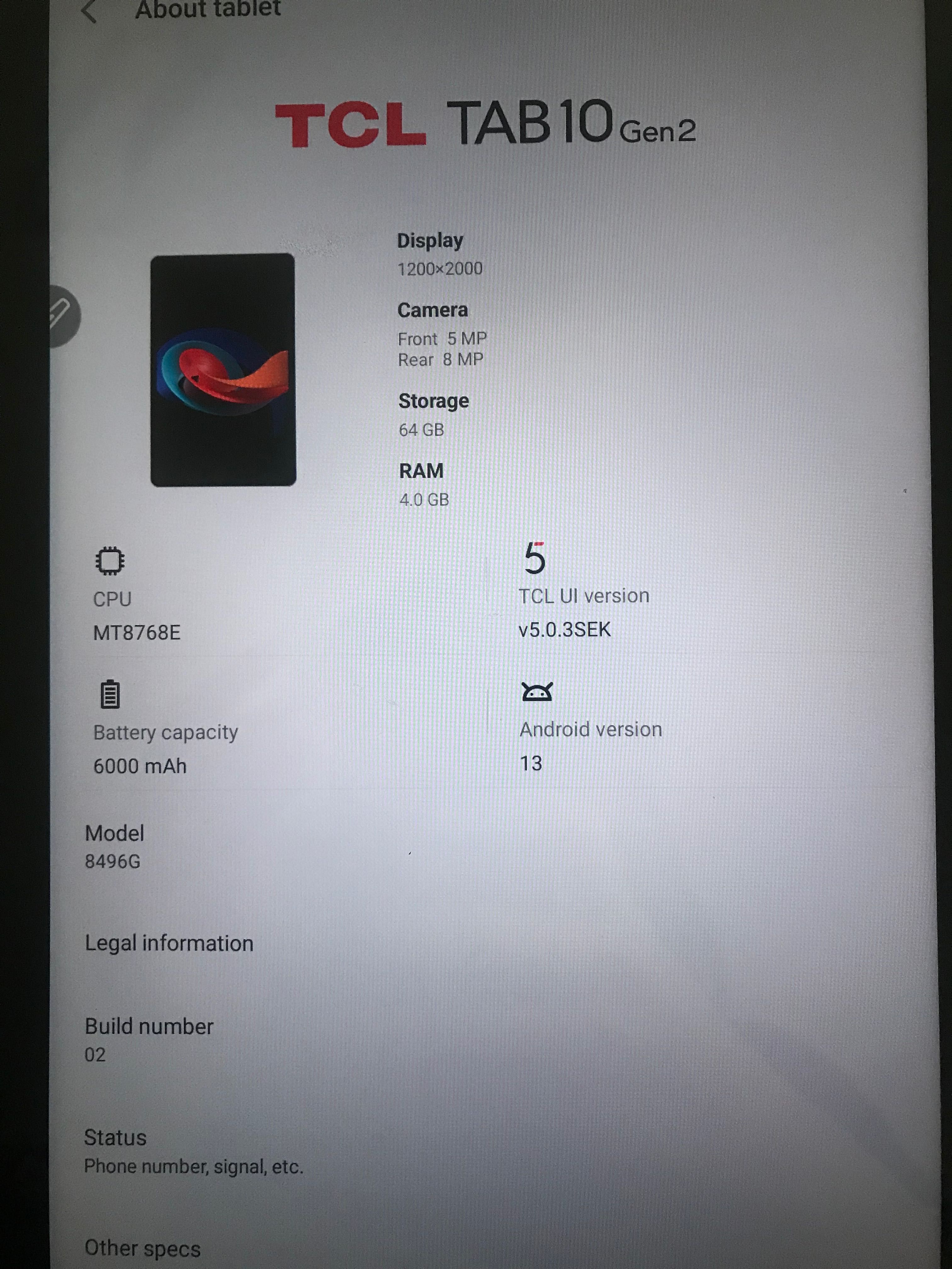 Tablet TCL TAB 10 Gen 2  64/4 GB