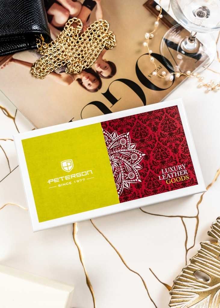 Peterson portfel skórzany damski Gold Champagne duży elegancki RFID