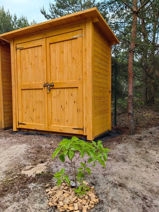 Domek narzędziowy drewniany 2 x 1,1m z podwójnymi drzwiami dach prosty