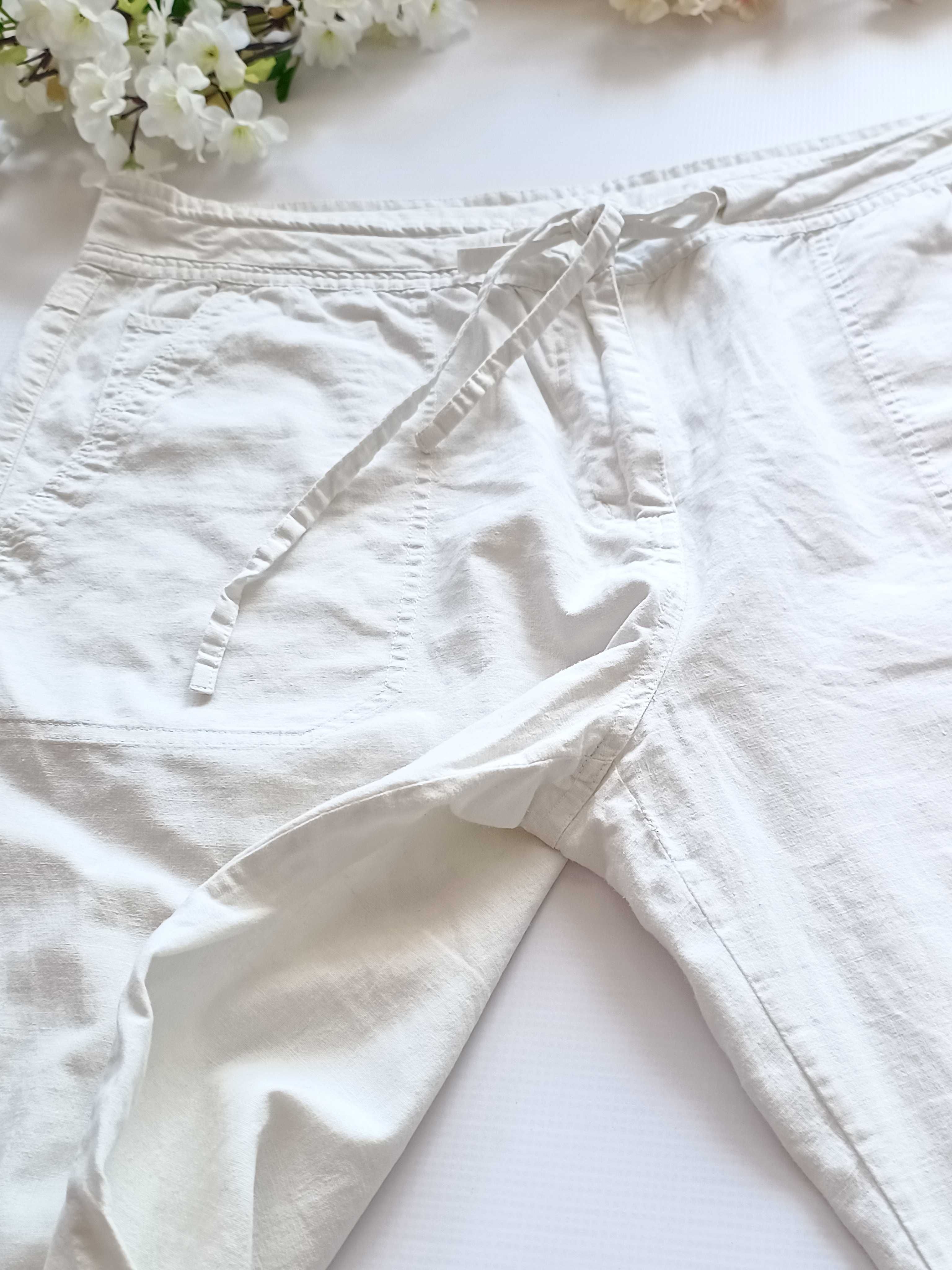Białe spodnie chinosy gładkie lniane bawełniane  Casual Club 46 3XL