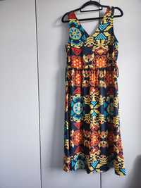 Sukienka midi we wzory H&M r. XS 34 printy wiązania po bokach floral