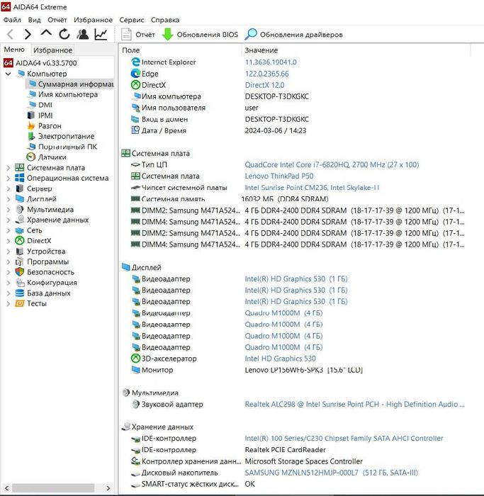 Потужний ноутбук Lenovo ThinkPad P50 15,6 IPS i7-6820HQ/32Gb/512Gb m2