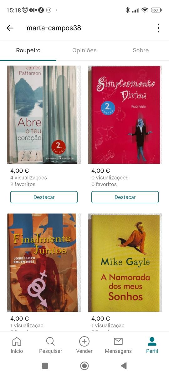 Livros/Romances em excelente estado