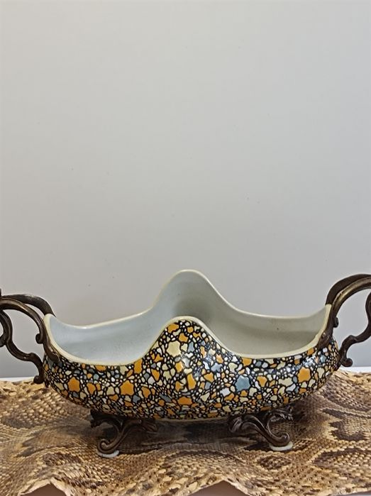 Żardiniera porcelana okuta brązem. Mozaika. Art Deco. .Krakelura..