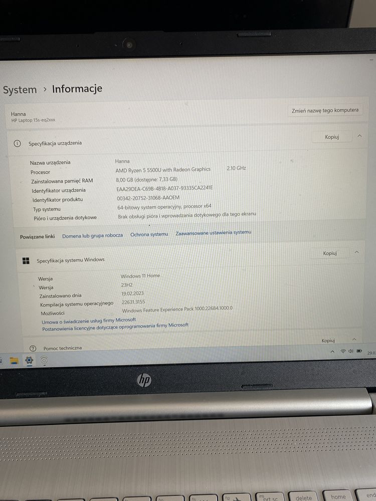 Laptop HP R5 5500U 8GB ram/512 GB SSD/Win 11