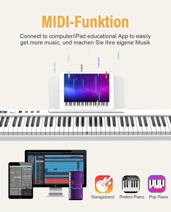 Składany Keyboard Pianino Fortepian z 88 Klawiszami MIDI Bluetooth LCD