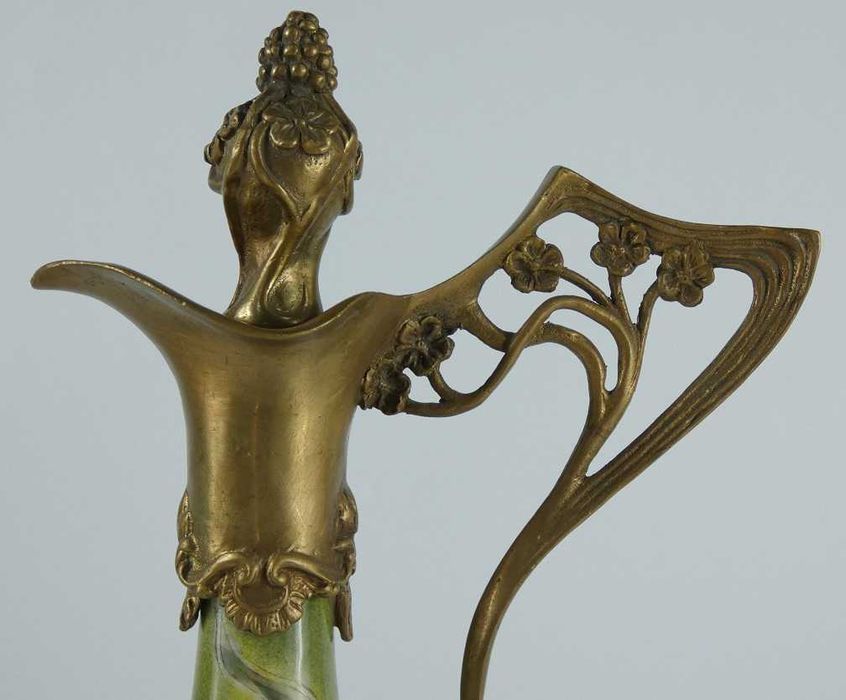 KARAFKA porcelana + BRĄZ secesja dzban kwiat sygnowana