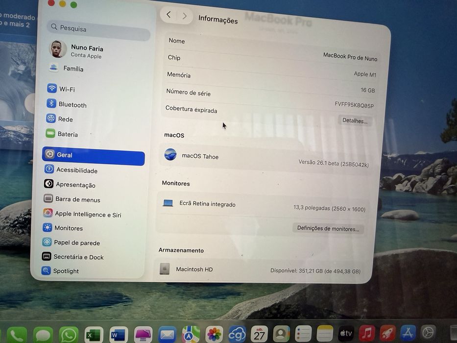 Macbook pro 13” M1 16 ram 512 disco