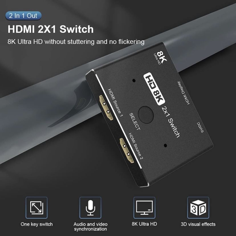 HDMI Splitter 2 in 1 out (Ultra HD 8K 60Hz/4K 120Hz)