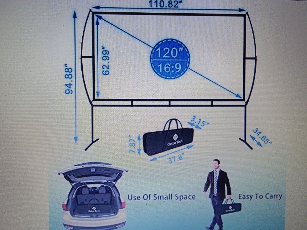 Ekran projekcyjny 120'' 16:9 - przenośny ekran na statywie