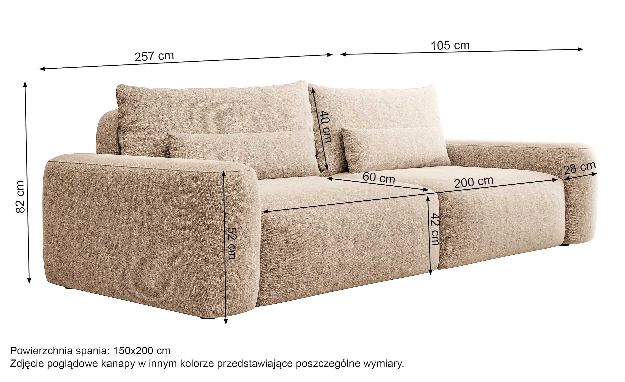 Kanapa sofa beżowa Carnos 3-osobowa rozkładana szenilowa
