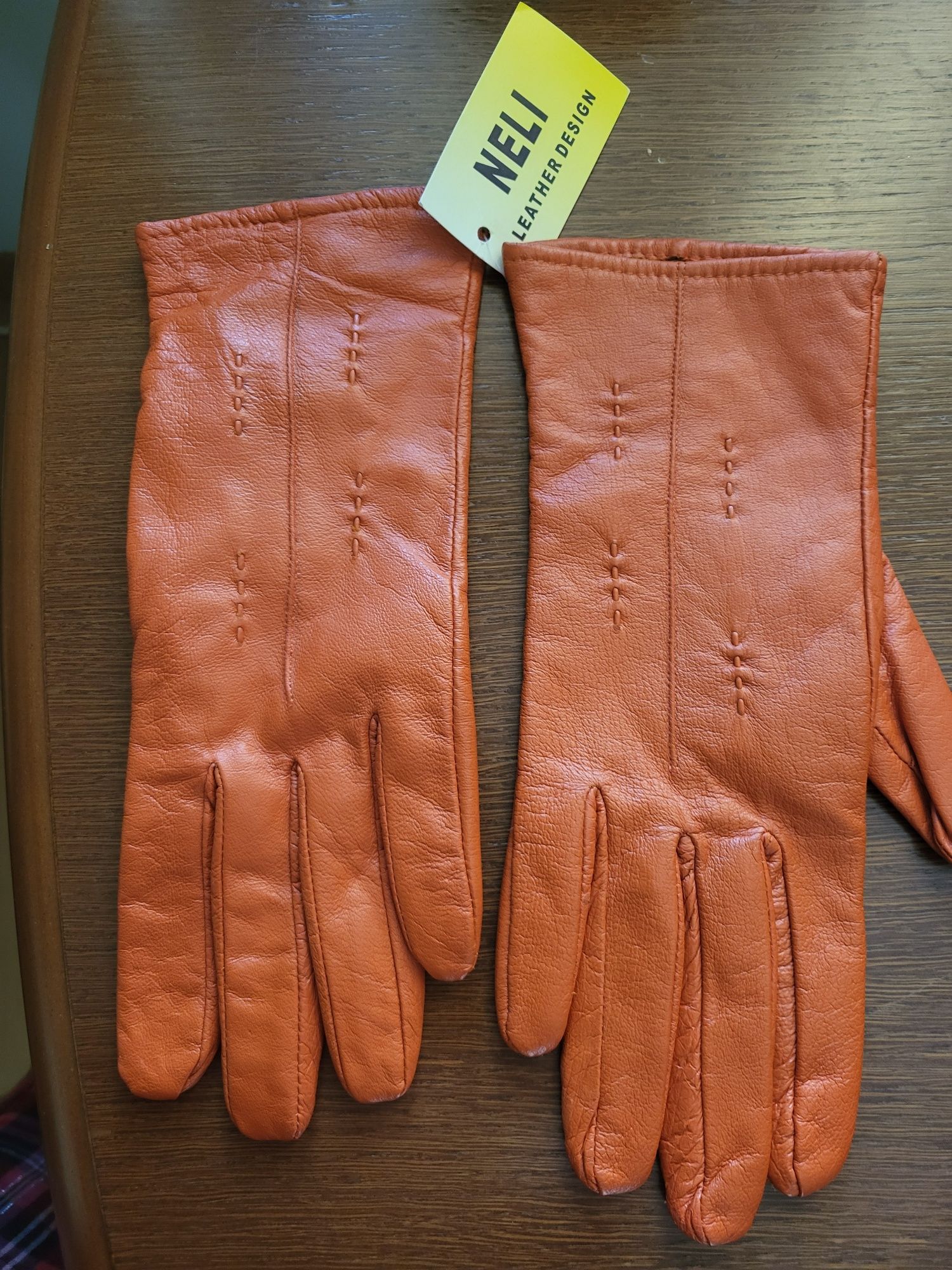 Nowe rękawiczki skórzane skóra naturalna ruda 7,5