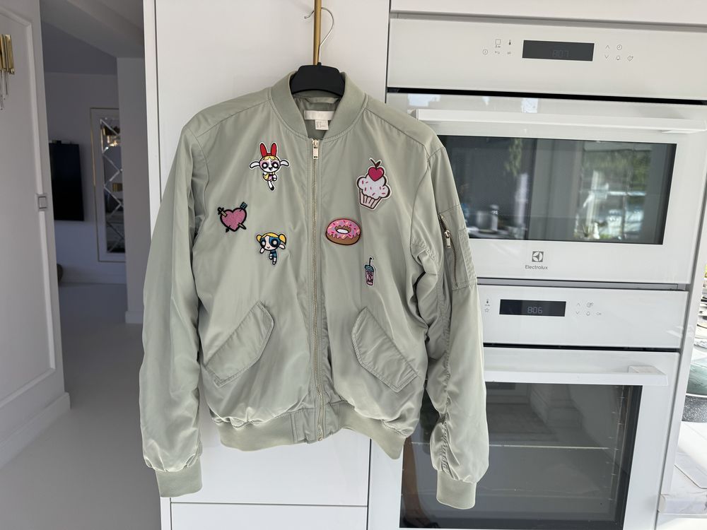 H&M kurtka bomberka lekko ocieplana khaki S