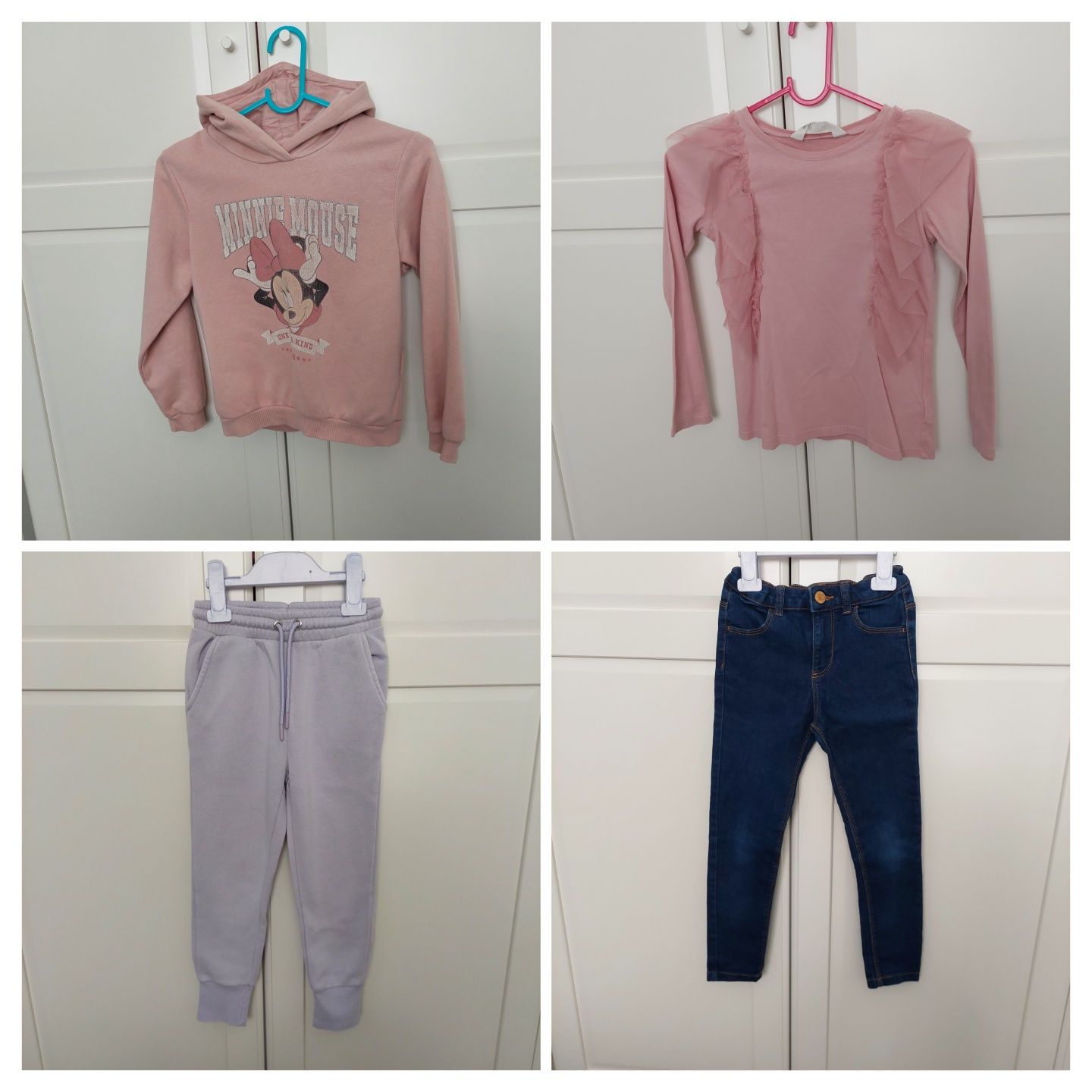 Zestaw ubrań w dobrym stanie 122 bluza bluzka jeansy skinny dresy h&m