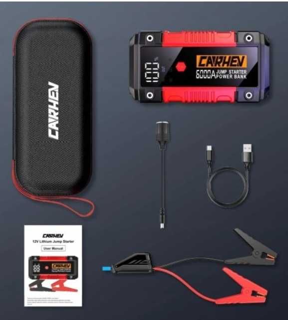 CARHEV Powerbank 6000A Rozruch 12V 10L Benzyna Diesel LED Latarka