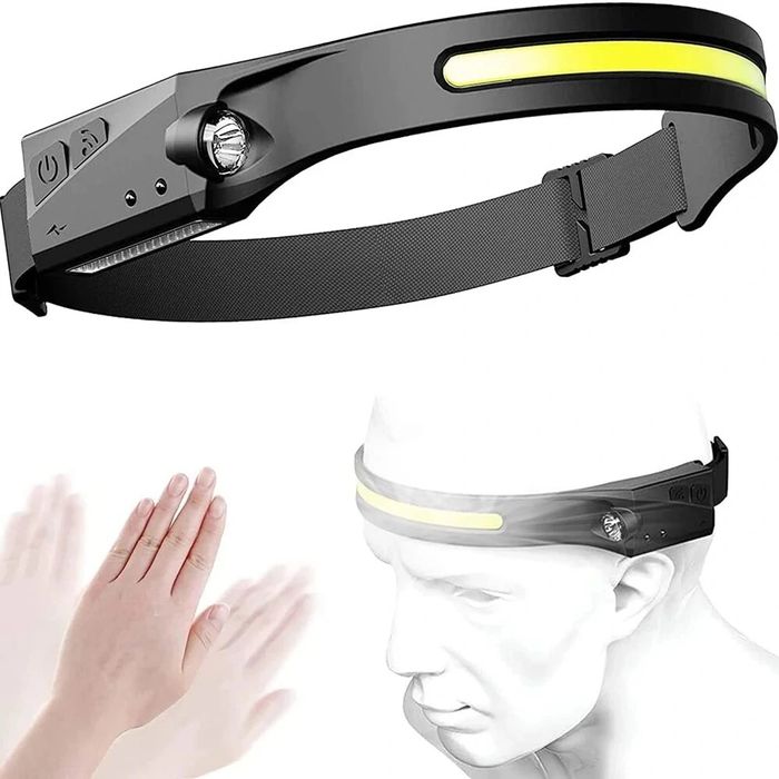 Lanterna Cabeça USB recarregável, Sensor 1200mAh 270° Wide Range 350LM