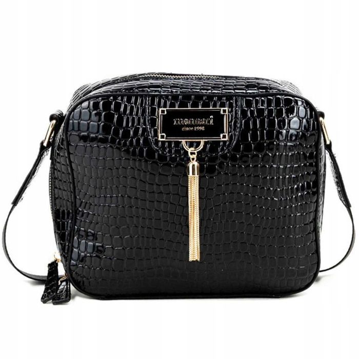 Torebka Damska MONNARI Listonoszka Na Ramię Czarna Skóra Eko Frędzle