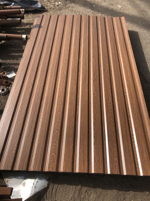 Профнастил стеновой 3D дерево золотой дуб, камень серый 3Д