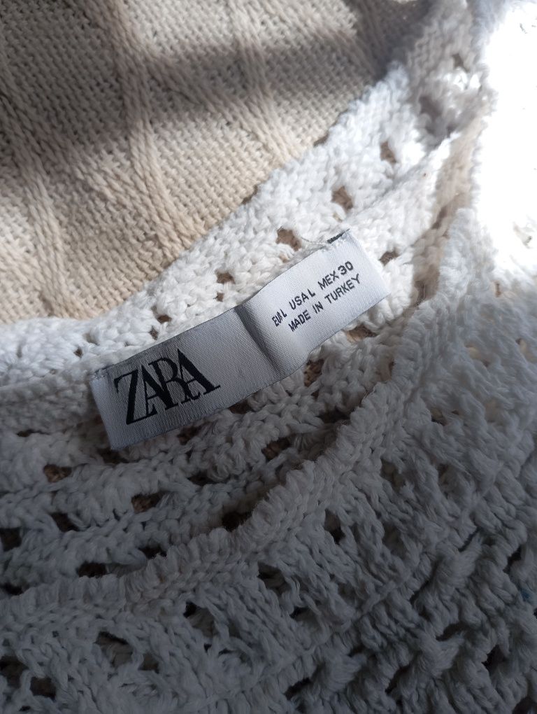 ZARA L biały ażurowy sweterek bawełniany top robione na szydełku