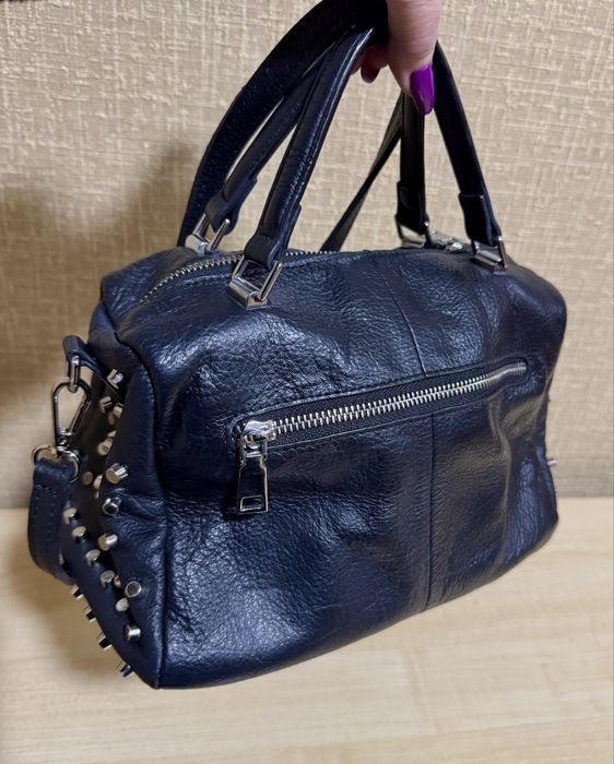 Сумочка кросс- боди с двумя ремнями, натуральная кожа