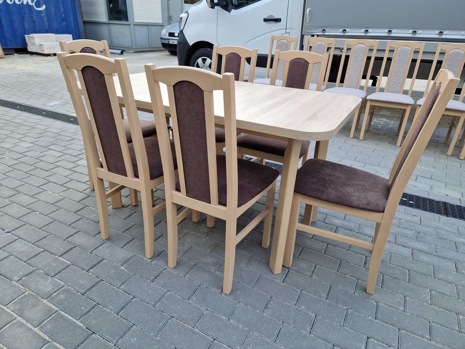 Nowe: Stół rozkładany + 6 krzeseł, SONOMA + BRĄZ , od ręki , dostawaPL