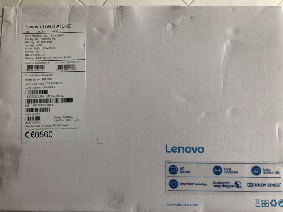 Tablet Lenovo WIFI + 3G/4G 10.1''