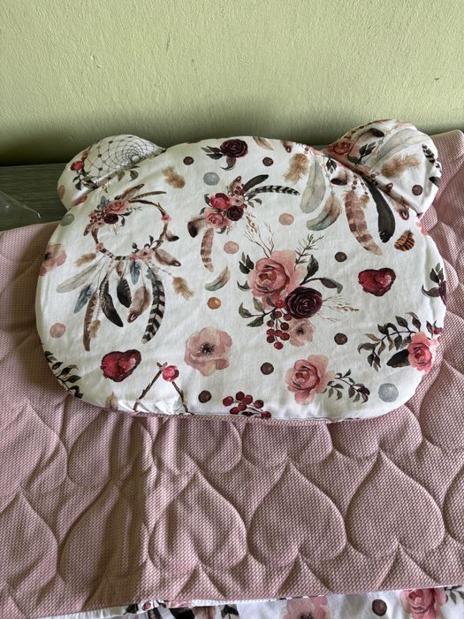 Komplet velvet z poduszką miś różowy70x100cm bawełna premium, nowe!