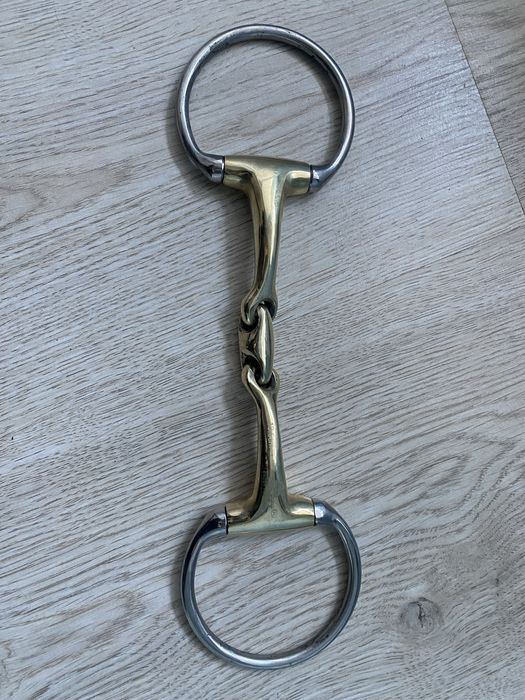 Wędzidło oliwkowe podwójnie łamane 13,5, pełne, niemieckie srebro