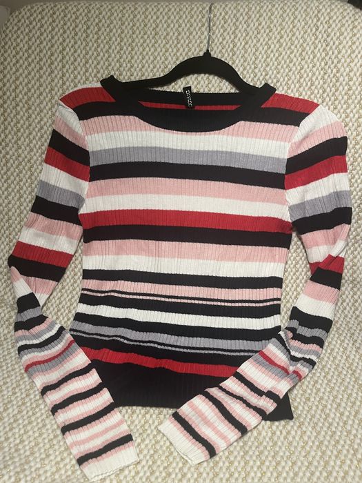 Sweter prążkowany w paski H&M S