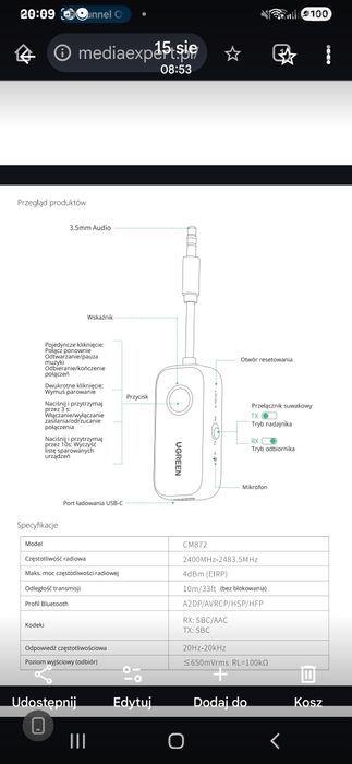 Moduł bluetooth odbiornik, nadajnik