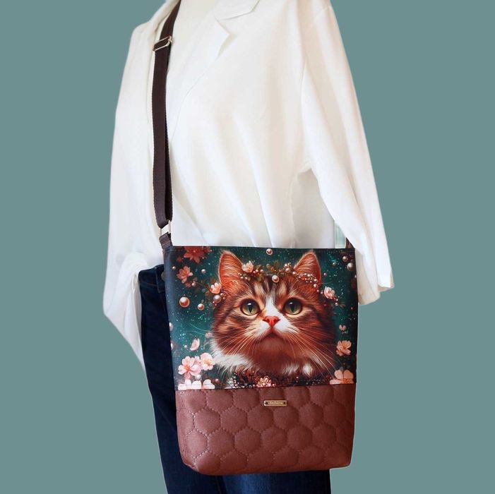 Torebka listonoszka wodoodporna z kotkiem PL handmade