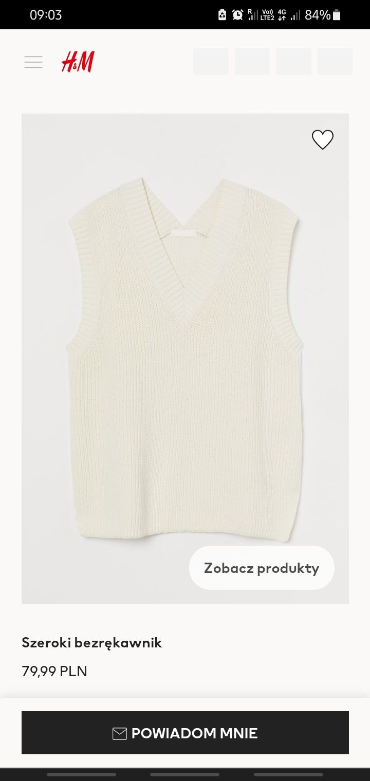 Szeroki biały śmietankowy bezrękawnik H&M oversize rozmiar XL