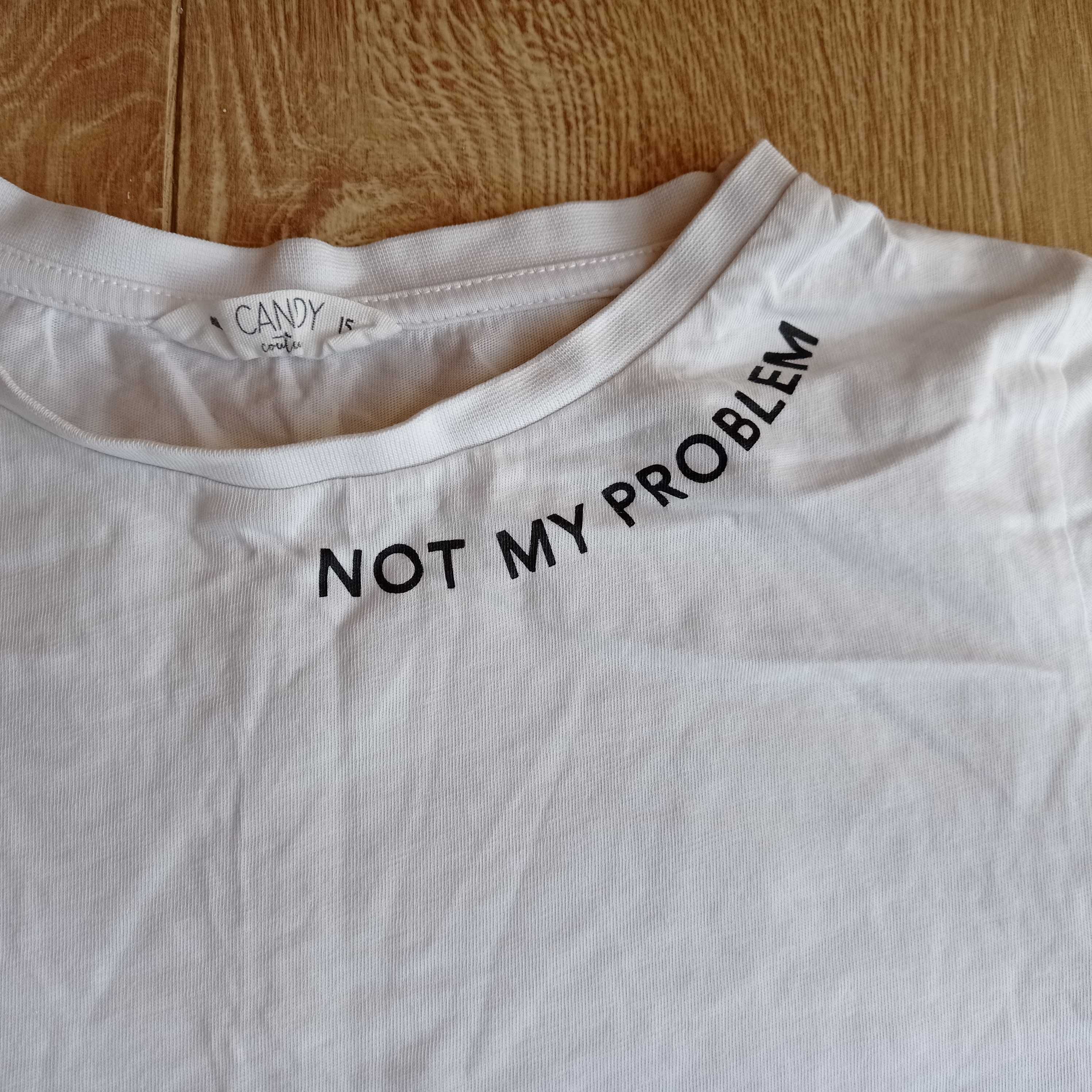 Candy biała krótka koszulka top t-shirt Not My Problem 164/170cm XS