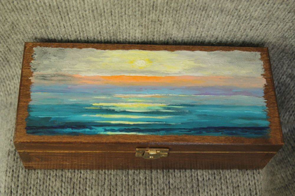 Drewniane pudełko własnoręcznie malowane 24x10,5x7cm