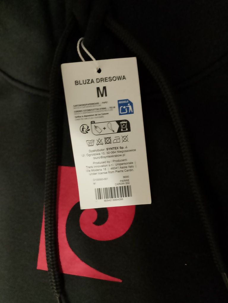 Bluza dresowa nowa czarna z kapturem Pierre Cardin rozmiar M