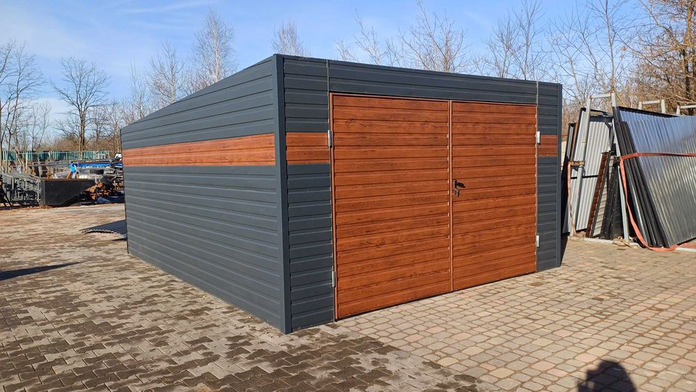 Garaż jednospadowy 4x5 grafit pasek drewnopodobny PRODUCENT (208)