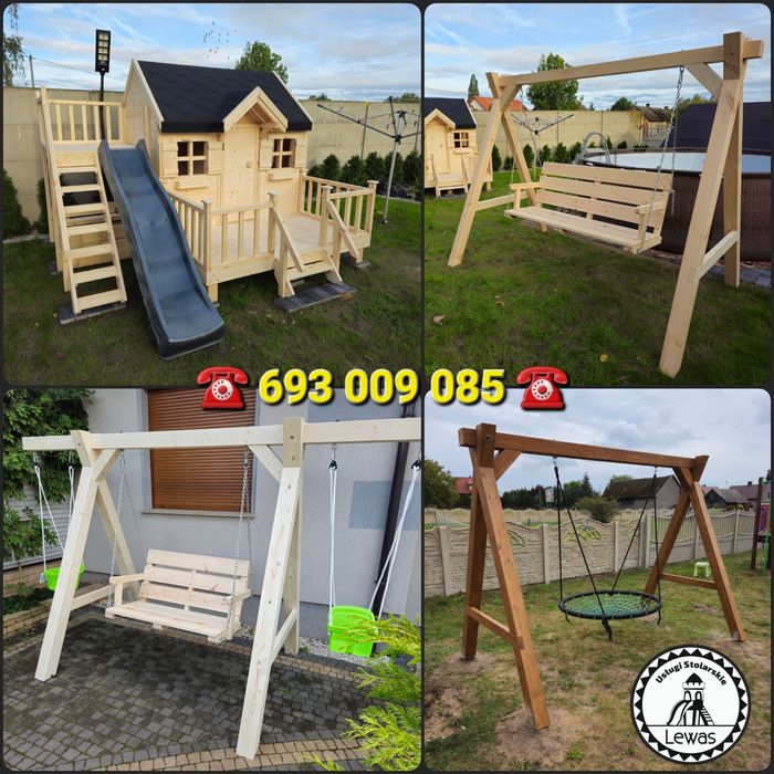 Nowoczesna huśtawka ogrodowa, plac zabaw, domek ogrodowy, siedzisko