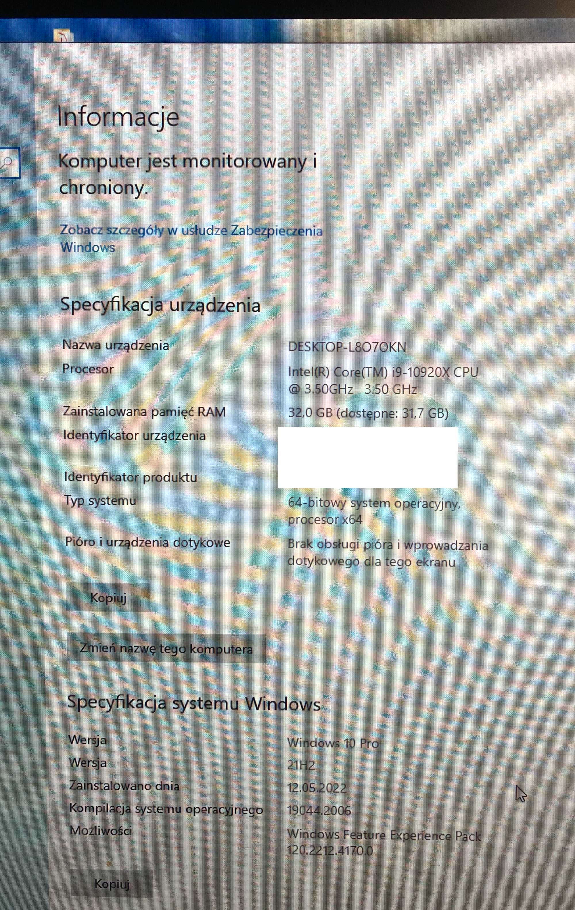 Komputer PC i9-10920X; 4.60 GHz; 32 RAM; Win 10  PRO