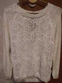 Sweterek damski biały z koronką