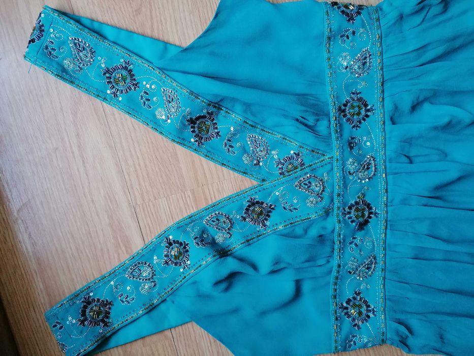 Boho efektowna  sukienka błękit koraliki Mansoon 42