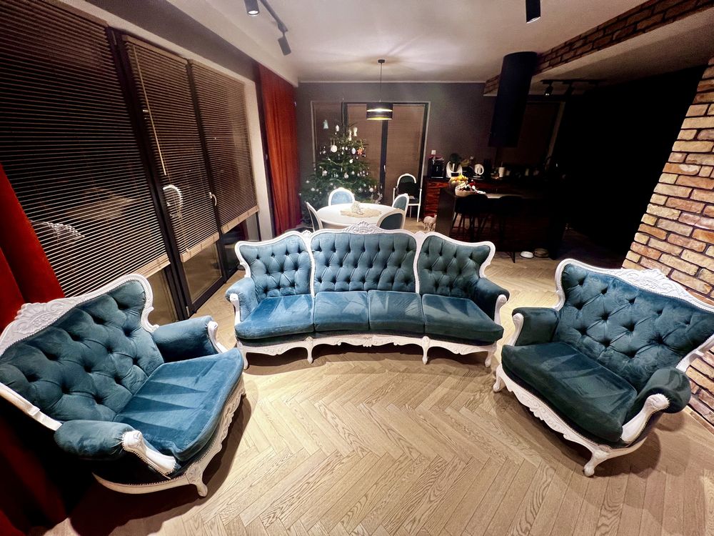 Komplet wypoczynkowy stylowy Ludwikowski sofa i dwa fotele